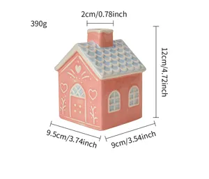 Gedetailleerd overzicht van de roze keramische huisverspreider met afmetingen.