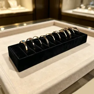 10 Slots Velvet Bracelet Display Tray Rectangular Jewelry Storage Tray For Bangles Watch Collection Showcase Shop Exhibition Organizer