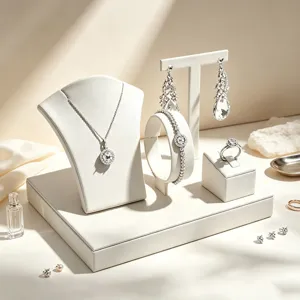 Set espositori per gioielli in pelle PU bianca per collane orecchini anelli
