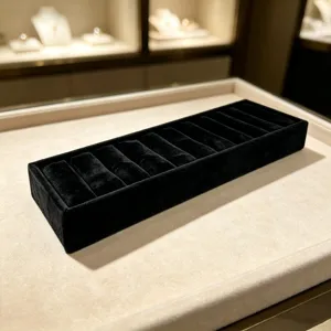 Premium black velvet 10-slot rectangular bracelet display storage tray for jewelry