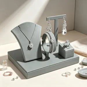 Set di 4 supporti per gioielli in grigio elegante per collane, anelli e orecchini