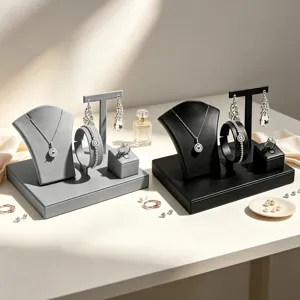 Set di 4 espositori per gioielli professionali con busto per collane e supporto a T grigio e nero