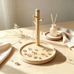 Eleganter Schmuckständer aus Naturholz für Ringe Halsketten und Ohrringe Anzeige