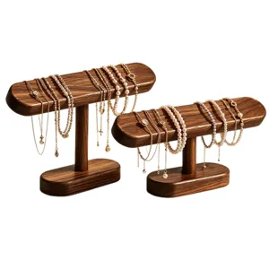 T-Bar Schmuckständer aus Massivholz für Halsketten und Armbänder, Walnuss-Finish