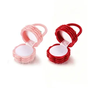 Carini portagioie in velluto a forma di cesto intrecciato per anelli in rosa e rosso