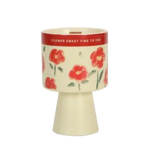 Ceramic candle holder pedestal cup retro floral design decorative centerpiece table decor