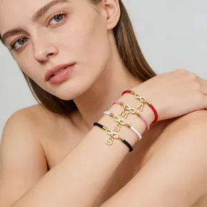 Minimalist Woven Cord Couple Bracelet With Infinity Symbol And Letter Pendant Adjustable Friendship Jewelry Gift