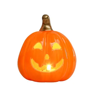 Halloween keramische pompoen lamp LED verlicht uitgesneden gezicht feestelijk decoratie