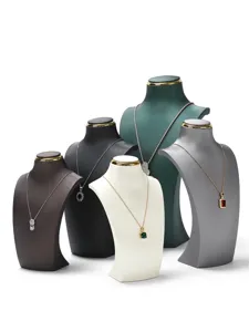 Elegant premium brushed leather jewelry necklace display bust stands in multiple colors