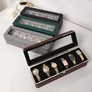 Collection de boîtes de montre en quatre couleurs avec 6 fentes et couvercle vitré