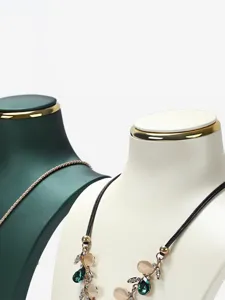 Premium brushed leather jewelry display busts for necklaces with elegant gold trim