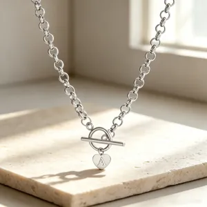 Silver toggle clasp chain necklace with letter A heart pendant chic minimalist jewelry gift