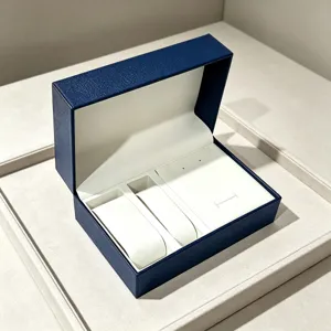 Elegante joyero de cuero PU azul marino para relojes pulseras y anillos de lujo