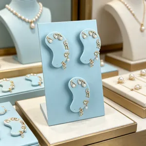 Expositor de pendientes magnético en forma de L azul claro para vitrinas de joyería