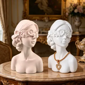 Soporte de joyería creativo busto de niña de resina con máscara de flores ornamentada