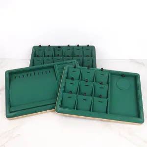 Brushed PU Leather Royal Blue Jewelry Display Tray With Gold Metal Border For Rings Necklaces Bracelets Earrings Storage Organizer Showcase