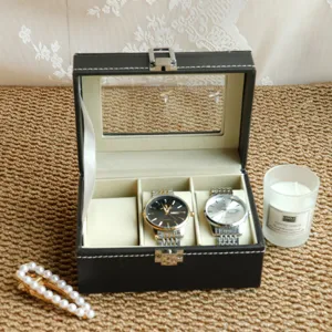 PU Leather Watch Storage Box With Transparent Glass Window For Men Women Mechanical Watch Display Case With Metal Buckle Jewelry Organizer