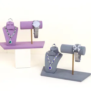 Elegantem Samt-Schmuckständer-Set für Halsketten Ringe und Uhren
