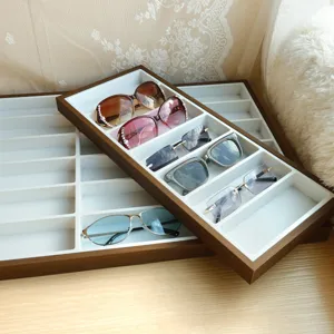 Holztextur Sonnenbrille Display Tablett Brillen Aufbewahrungsbox Eyewear Showcase Organizer Multi Slot Brillen Tablett Halter