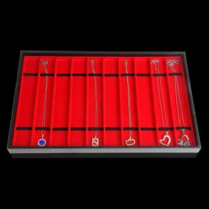 Premium 10-slot jewelry display tray with red velvet lining and black exterior frame