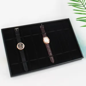 Premium 10-slot black velvet watch display tray and jewelry organizer for showcase