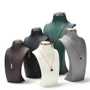 Elegant Leather Mannequin Bust Necklace Display Stand Modern Jewelry Presentation Organizer Bust Holder Organizer Showcase Accessories For Home Shop Counter