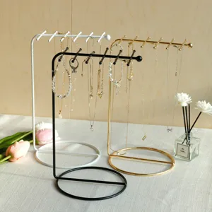 Creative metal jewelry display stand with multiple hooks in white, black and gold
