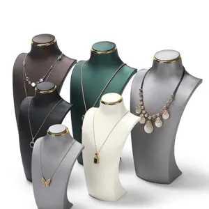 Professional brushed leather necklace display busts in multiple colors for jewelry exhibition