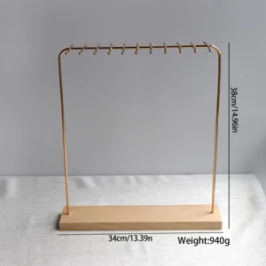 Large solid wood and gold metal necklace display stand for professional jewelry storage