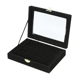 Elegante portagioie in velluto nero con coperchio in vetro per anelli e orecchini