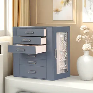 Elegante portagioie in pelle a 6 strati con porta laterale trasparente per le collane