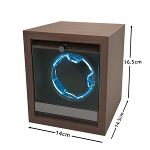 Detailed product dimension view of the walnut wood automatic single watch winder.