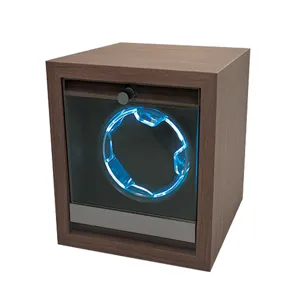 Automatic Single Watch Winder Black Walnut Wood Grain Box With Blue LED Light Quiet Motor For Mechanical Watches Household Electric Watch Winder Box
