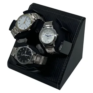 3-slot automatic watch winder in carbon fiber PU leather with memory foam pillows