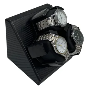 Carbon fiber PU leather automatic watch winder for three watches with memory foam pillows