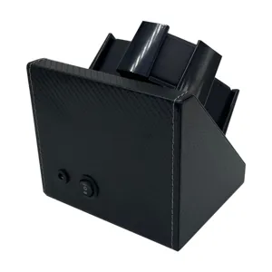Rear detail of carbon fiber PU leather 3-slot automatic watch winder showing power switch