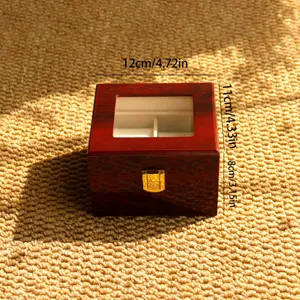 Caja de madera roja para relojes con dos ranuras y ventana, medidas 12x11x8 cm