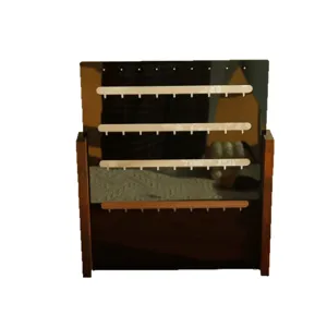 Handcrafted wooden earring display stand with dark acrylic board for jewelry organization