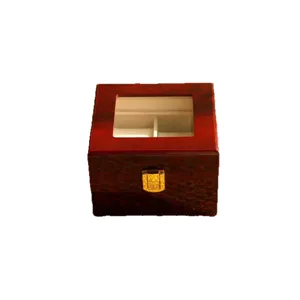 Caja de relojes de madera lacada en rojo con ventana y 2 ranuras para exposición