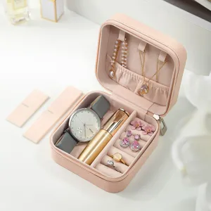 Elegant portable pink travel jewelry box organizer for rings necklaces and earrings