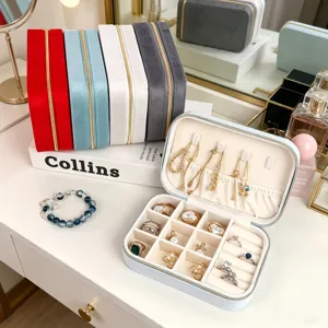 Elegant portable travel jewelry organizer box for rings earrings and necklaces storage