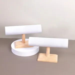 Houten Armband Display Standaard Eén Laag Fluweel T-Bar Sieraden Organizer Voor Horloges En Armbanden Opbergrek