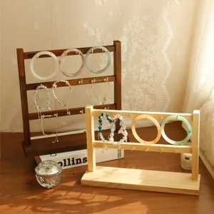 Grote Capaciteit Massief Houten Oorbellenhouder Sieraden Display Stand Met Metalen Haken Meerlaagse Desktop Oorbellen Organizer