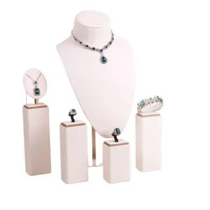 Off-white microfiber jewelry display stand set for necklaces, rings and bracelets
