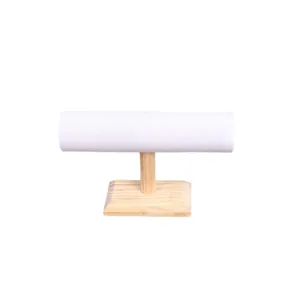 Houten armbandenstandaard met één niveau en witte fluwelen rol voor sieraden