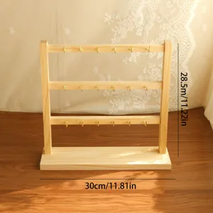 Sieradenstandaard van massief hout met 3 niveaus voor oorbellen, 30cm bij 28.5cm.