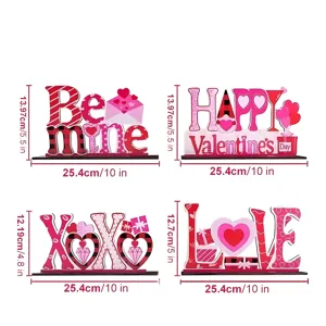 Valentine's Day pink wooden table sign decor set love heart tier tray ornaments