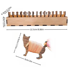 Wooden cute cat yarn bobbin set with storage rack craft sewing floss organizer tools