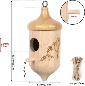 Casa colgante para colibríes de madera forma de bellota comedero para pájaros de jardín
