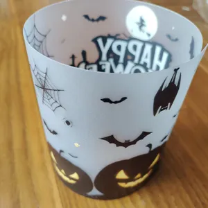 Halloween translucent candle shade spooky pumpkin bat tealight wrap party table decor